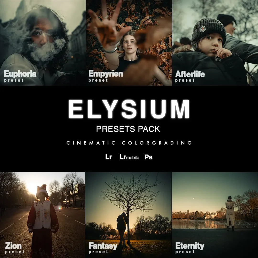 Elysium cinematic preset – cover image for Lightroom preset pack