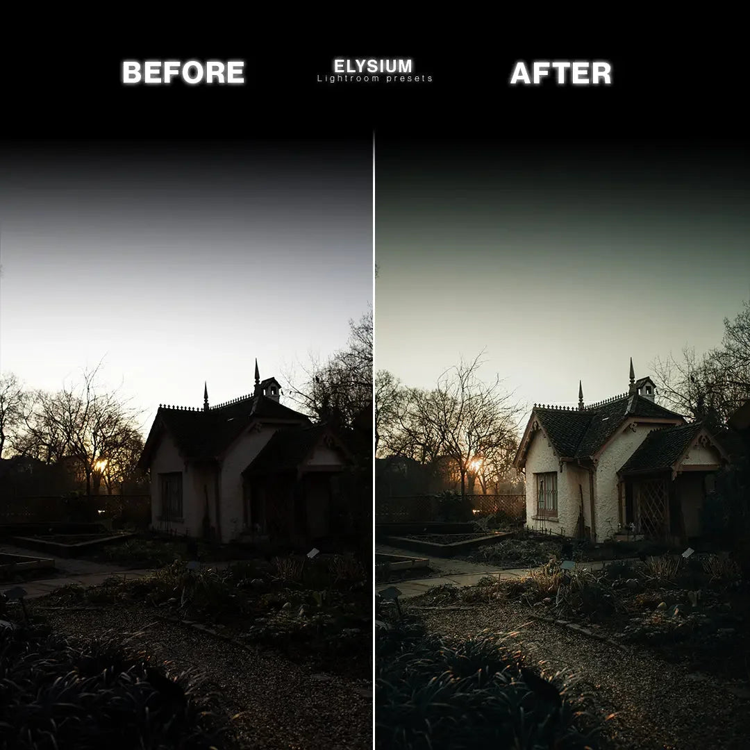 Before and after landscape Lightroom edit with Elysium preset