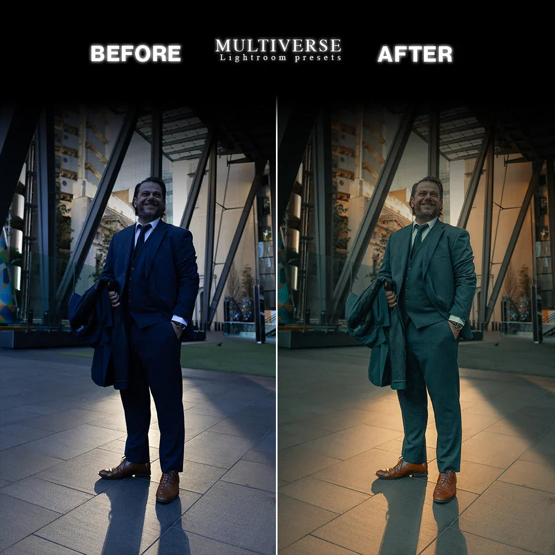Before and after Lightroom preset – cinematic portrait photo edit