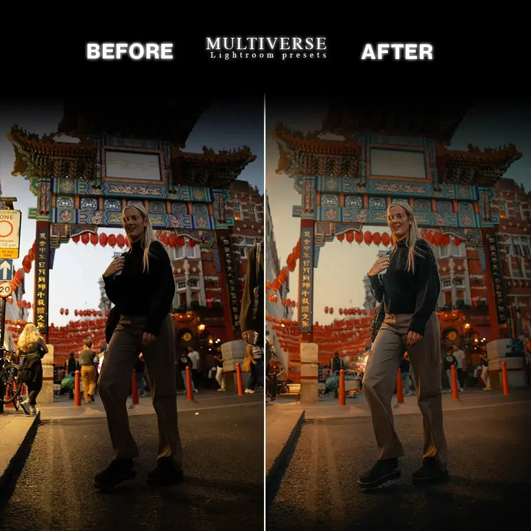 Before and after city market scene – Multiverse cinematic tone